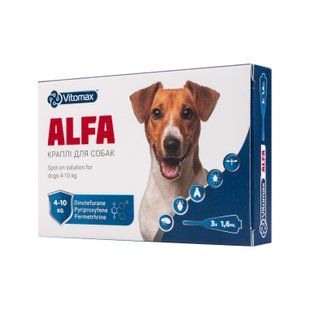 Протипаразитарні краплі Alfa Vitomax на холку для собак 4-10 кг, 1,6 мл (3 піпетки)