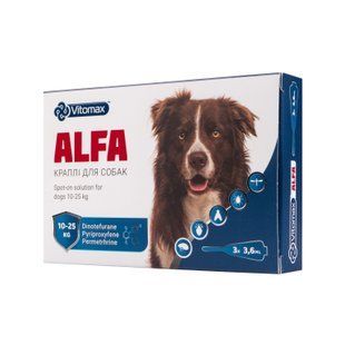 Протипаразитарні краплі Alfa Vitomax на холку для собак 10-25 кг, 3,6 мл (3 піпетки)