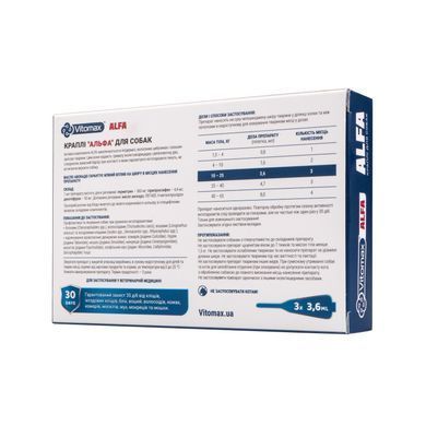 Протипаразитарні краплі Alfa Vitomax на холку для собак 10-25 кг, 3,6 мл (3 піпетки)