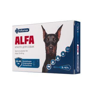 Протипаразитарні краплі Alfa Vitomax на холку для собак 25-40 кг, 4,7 мл (2 піпетки)