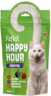 Reflex Happy Hour ласощі для котів з лососем, ягням, куркою, чорницею та журавлиною, коктейль 60г