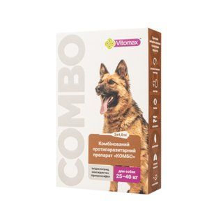 Краплі COMBO Vitomax від екто- та ендо-паразитів на холку для собак 25-40 кг, 4 мл (3 піпетки)