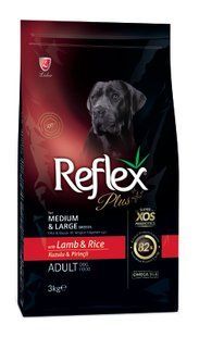 Reflex Plus сухий корм для собак середніх та великих порід з ягням та рисом 3 кг