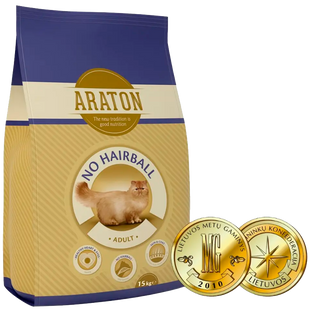 Повноцінний сухий корм для виведення шерсті у дорослих котів ARATON Adult No Hairball, 15кг