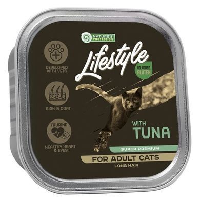 Влажный корм для взрослых длинношерстных кошек с тунцом Nature's Protection Lifestyle Long Hair with Tuna, 85 г