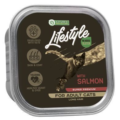 Влажный корм для взрослых длинношерстных кошек с лососем Nature's Protection Lifestyle Long Hair with Salmon, 85 г