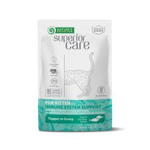 NATURE'S PROTECTION SUPERIOR CARE Immune System Support Kitten All Breeds with Tuna and Sea Bass, вологий корм з тунцем та морським окунем для підтримки імунної системи кошенят усіх порід, 70 г у пакетику
