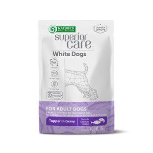 NATURE'S PROTECTION SUPERIOR CARE White Dogs Adult All Breeds with Tuna and Salmon, вологий корм з тунцем та лососем для дорослих собак усіх порід з білою шерстю, 70 г у пакетику
