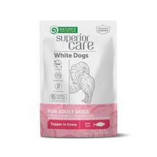 NATURE'S PROTECTION SUPERIOR CARE White Dogs Adult All Breeds with Tuna, вологий корм з тунцем для дорослих білошерстих собак усіх порід, 70 г у пакетику